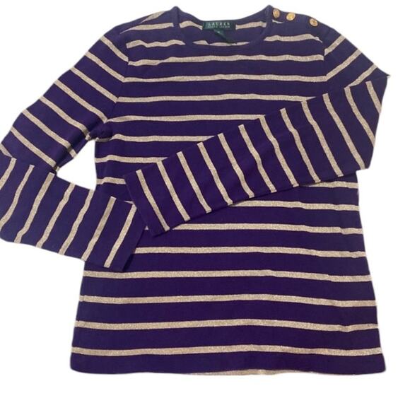 Lauren Ralph Lauren Sweaters - Lauren Ralph Lauren Purple Gold Crew Neck Striped Top/Sweater. Size M